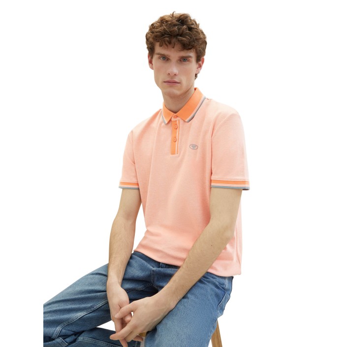 Tom Tailor Polo with detail collar with orange twotone | Freewear Polo with detail collar - www.freewear.nl - Freewear