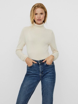 Vero Moda VMGLORY LS ROLLNECK BLOUSE NOOS Birch | Freewear VMGLORY LS ROLLNECK BLOUSE NOOS - www.freewear.nl - Freewear