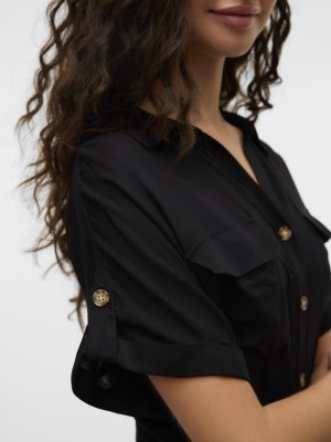 Vero Moda VMBUMPY SS SHORT SHIRT DRESS WVN GA: Black | Freewear VMBUMPY SS SHORT SHIRT DRESS WVN GA: - www.freewear.nl - Freewear