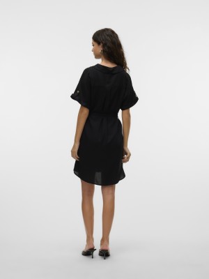 Vero Moda VMBUMPY SS SHORT SHIRT DRESS WVN GA: Black | Freewear VMBUMPY SS SHORT SHIRT DRESS WVN GA: - www.freewear.nl - Freewear