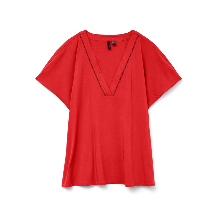 Vero Moda VMBELLA SS WIDE TOP WVN GA Fiery Red | Freewear VMBELLA SS WIDE TOP WVN GA - www.freewear.nl - Freewear
