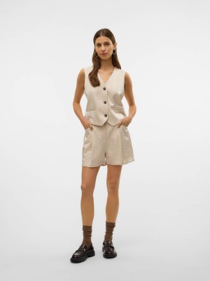 Vero Moda VMLIANA MW SHINY SHORTS Oatmeal | Freewear VMLIANA MW SHINY SHORTS - www.freewear.nl - Freewear