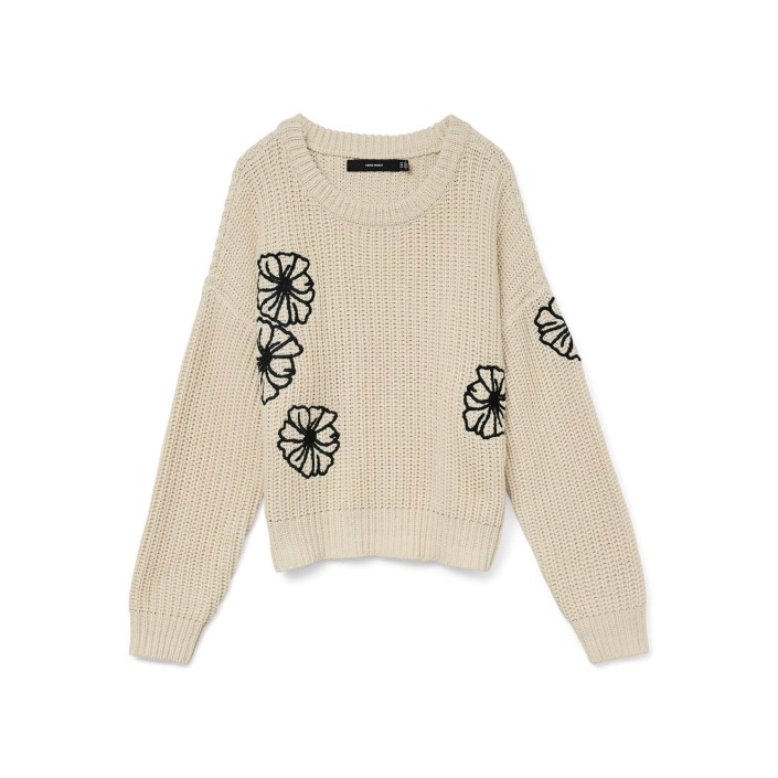 Vero Moda VMLAURA LS O-NECK PULLOVER BOO Birch/W. BLACK | Freewear VMLAURA LS O-NECK PULLOVER BOO - www.freewear.nl - Freewear