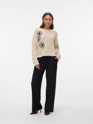 Vero Moda VMLAURA LS O-NECK PULLOVER BOO Birch/W. BLACK | Freewear VMLAURA LS O-NECK PULLOVER BOO - www.freewear.nl - Freewear