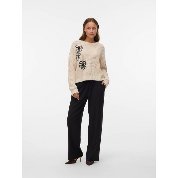 Vero Moda VMLAURA LS O-NECK PULLOVER BOO Birch/W. BLACK | Freewear VMLAURA LS O-NECK PULLOVER BOO - www.freewear.nl - Freewear
