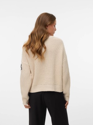 Vero Moda VMLAURA LS O-NECK PULLOVER BOO Birch/W. BLACK | Freewear VMLAURA LS O-NECK PULLOVER BOO - www.freewear.nl - Freewear