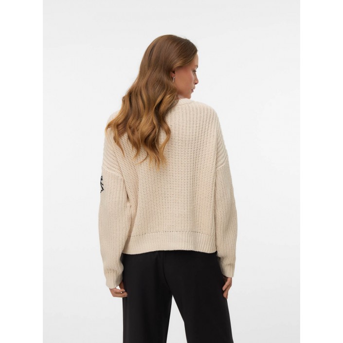 Vero Moda VMLAURA LS O-NECK PULLOVER BOO Birch/W. BLACK | Freewear VMLAURA LS O-NECK PULLOVER BOO - www.freewear.nl - Freewear