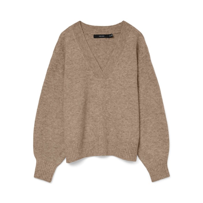 Vero Moda VMBOOM LS V-NECK PULLOVER NOOS Silver Mink/MELANGE | Freewear VMBOOM LS V-NECK PULLOVER NOOS - www.freewear.nl - Freewear