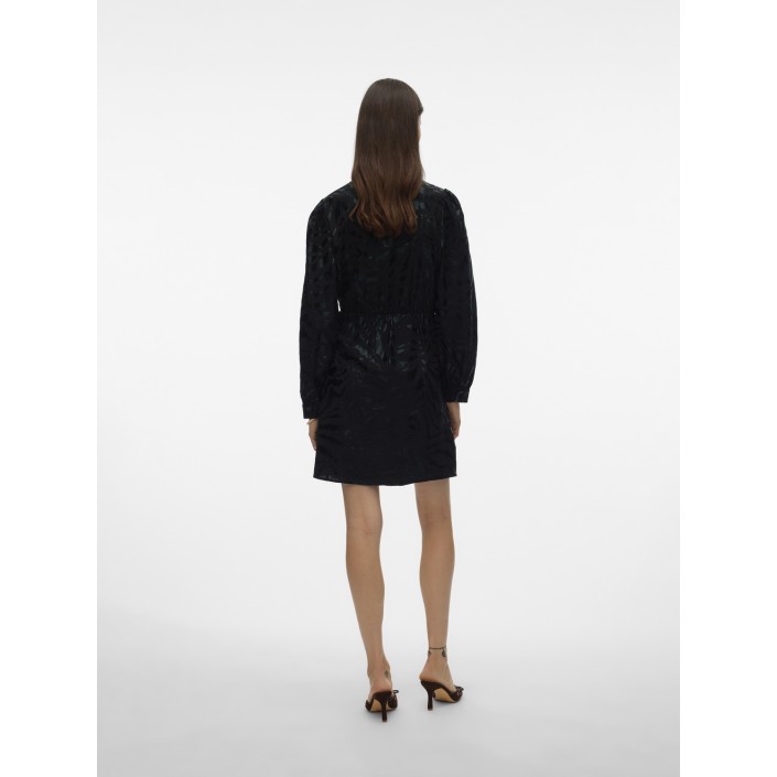 Vero Moda VMCARLA FOIL L/S SHORT WRAP DRESS W: Black/Black zebra foil | Freewear VMCARLA FOIL L/S SHORT WRAP DRESS W: - www.freewear.nl - Freewear