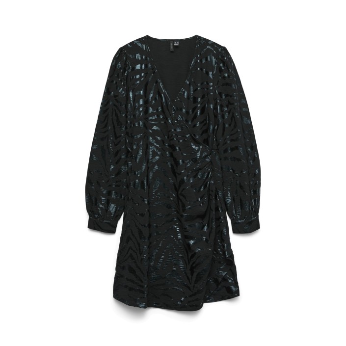 Vero Moda VMCARLA FOIL L/S SHORT WRAP DRESS W: Black/Black zebra foil | Freewear VMCARLA FOIL L/S SHORT WRAP DRESS W: - www.freewear.nl - Freewear