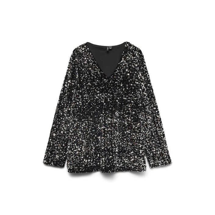 Vero Moda curve VMCBELLA LS V-NECK SQ TOP JRS GA CU: Black/Silver sequins | Freewear VMCBELLA LS V-NECK SQ TOP JRS GA CU: - www.freewear.nl - Freewear