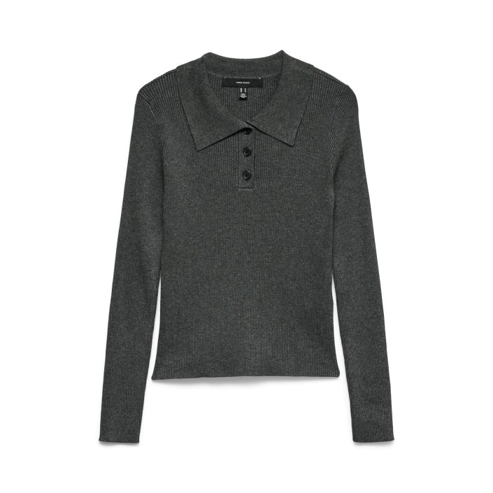 Vero Moda VMSILJERIB LS POLONECK PULLOVER NOO: Dark Grey Melange | Freewear VMSILJERIB LS POLONECK PULLOVER NOO: - www.freewear.nl - Freewear