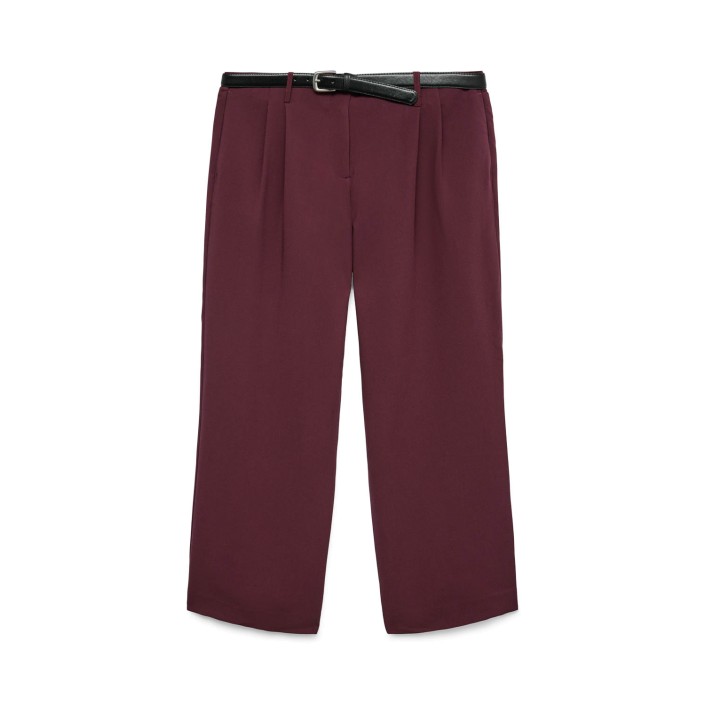 Vero Moda curve VMCMICHELL MW WIDE BELTED PANT CUR Winetasting | Freewear VMCMICHELL MW WIDE BELTED PANT CUR - www.freewear.nl - Freewear