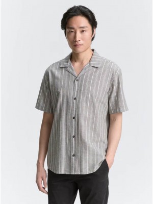 Tom Tailor Striped cotton linen shirt olive white stripe | Freewear Striped cotton linen shirt - www.freewear.nl - Freewear