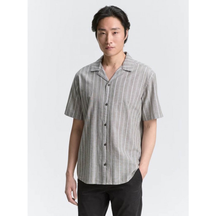 Tom Tailor Striped cotton linen shirt olive white stripe | Freewear Striped cotton linen shirt - www.freewear.nl - Freewear