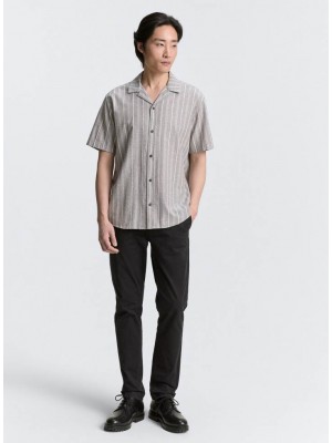 Tom Tailor Striped cotton linen shirt olive white stripe | Freewear Striped cotton linen shirt - www.freewear.nl - Freewear
