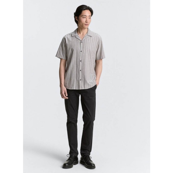Tom Tailor Striped cotton linen shirt olive white stripe | Freewear Striped cotton linen shirt - www.freewear.nl - Freewear