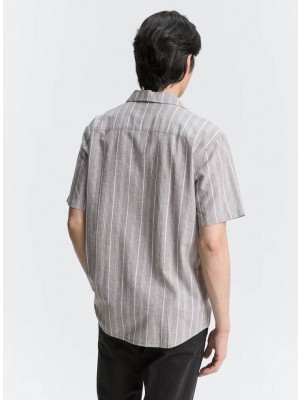 Tom Tailor Striped cotton linen shirt olive white stripe | Freewear Striped cotton linen shirt - www.freewear.nl - Freewear