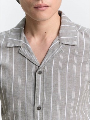 Tom Tailor Striped cotton linen shirt olive white stripe | Freewear Striped cotton linen shirt - www.freewear.nl - Freewear