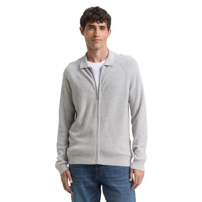 Tom Tailor Soft knit zip jacket light grey melange | Freewear Soft knit zip jacket - www.freewear.nl - Freewear