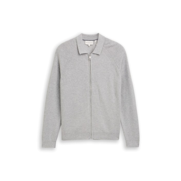 Tom Tailor Soft knit zip jacket light grey melange | Freewear Soft knit zip jacket - www.freewear.nl - Freewear