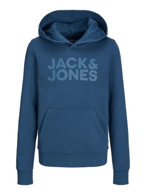 jack en jones boys JJECORP LOGO SWEAT HOOD  NOOS JR Ensign Blue/JR /Large Print | Freewear