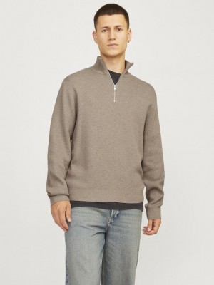 JACK%JONES PREMIUM JPRBLAMILANO STITCH KNIT HALF ZIP S: Greige/Melange | Freewear JPRBLAMILANO STITCH KNIT HALF ZIP S: - www.freewear.nl - Freewear