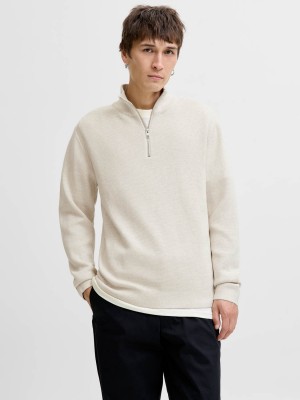 JACK%JONES PREMIUM JPRBLAMILANO STITCH KNIT HALF ZIP S: Cloud Dancer/Melange | Freewear JPRBLAMILANO STITCH KNIT HALF ZIP S: - www.freewear.nl - Freewear