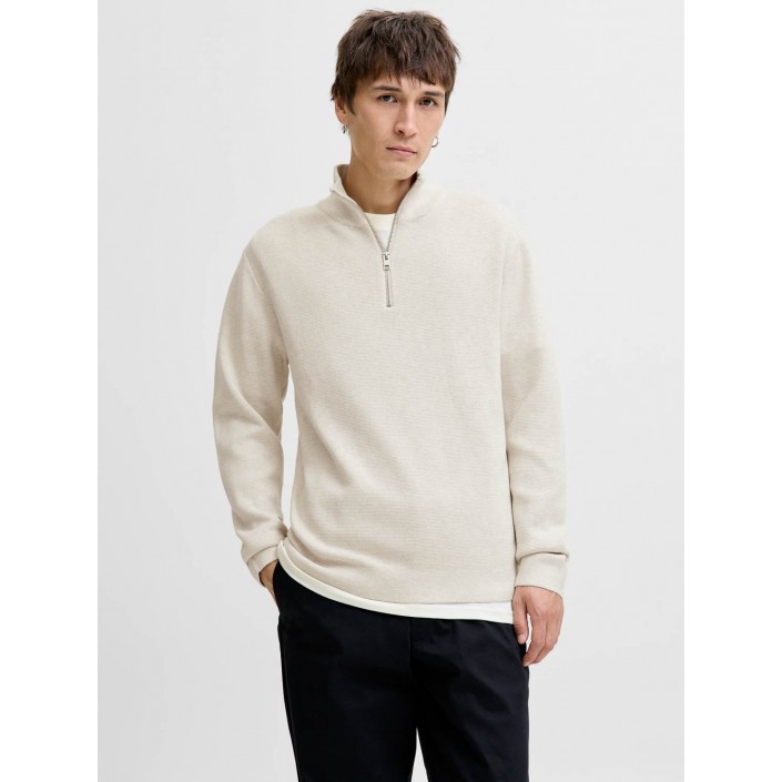 JACK%JONES PREMIUM JPRBLAMILANO STITCH KNIT HALF ZIP S: Cloud Dancer/Melange | Freewear JPRBLAMILANO STITCH KNIT HALF ZIP S: - www.freewear.nl - Freewear