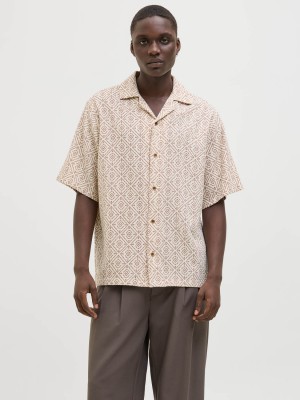JACK%JONES PREMIUM JPRBLUVINCENT PRINT RESORT S/S SHIR: Oatmeal/RELAXED FIT | Freewear JPRBLUVINCENT PRINT RESORT S/S SHIR: - www.freewear.nl - Freewear