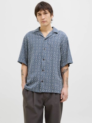 JACK%JONES PREMIUM JPRBLUVINCENT PRINT RESORT S/S SHIR: Bering Sea/RELAXED FIT | Freewear JPRBLUVINCENT PRINT RESORT S/S SHIR: - www.freewear.nl - Freewear