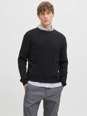Jack & Jones:JACK&JONES ESSENTIALS JJEEMIL KNIT CABLE CREW NECK NOOS Black | Freewear JJEEMIL KNIT CABLE CREW NECK NOOS - www.freewear.nl - Freewear