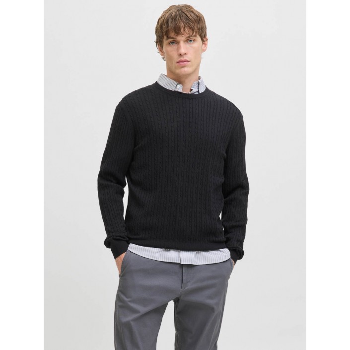Jack & Jones:JACK&JONES ESSENTIALS JJEEMIL KNIT CABLE CREW NECK NOOS Black | Freewear JJEEMIL KNIT CABLE CREW NECK NOOS - www.freewear.nl - Freewear