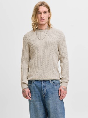 Jack & Jones:JACK&JONES ESSENTIALS JJEEMIL KNIT CABLE CREW NECK NOOS Oatmeal/Melange | Freewear JJEEMIL KNIT CABLE CREW NECK NOOS - www.freewear.nl - Freewear