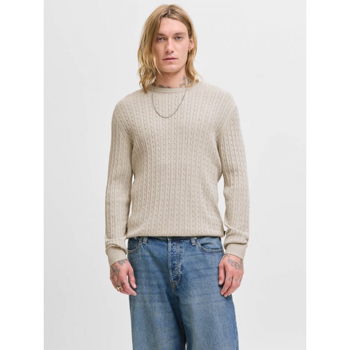 Jack & Jones:JACK&JONES ESSENTIALS JJEEMIL KNIT CABLE CREW NECK NOOS Oatmeal/Melange | Freewear JJEEMIL KNIT CABLE CREW NECK NOOS - www.freewear.nl - Freewear