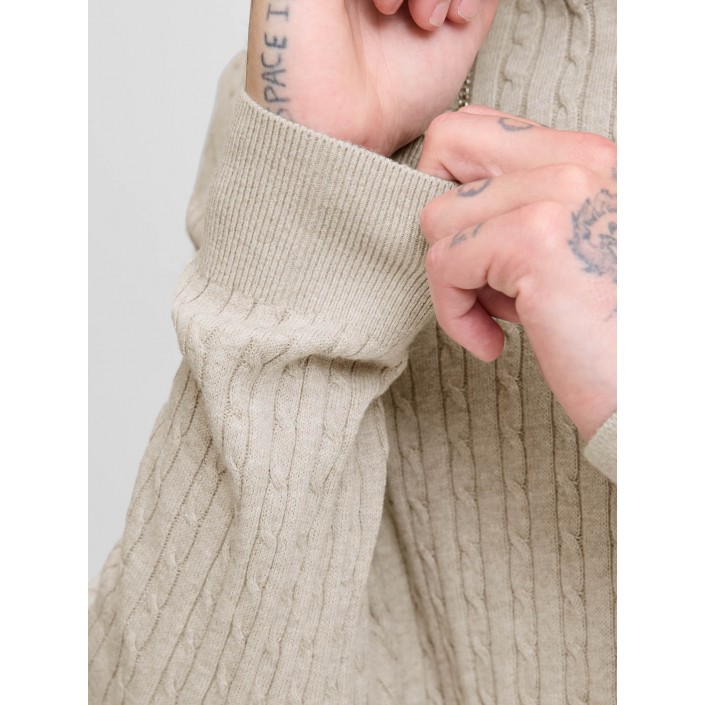 Jack & Jones:JACK&JONES ESSENTIALS JJEEMIL KNIT CABLE CREW NECK NOOS Oatmeal/Melange | Freewear JJEEMIL KNIT CABLE CREW NECK NOOS - www.freewear.nl - Freewear