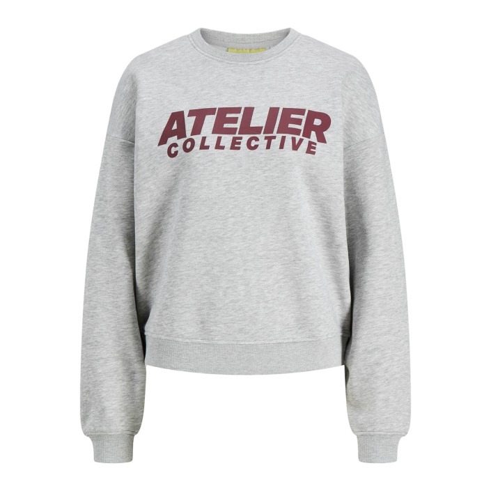 JACK&JONES ORIGINALS JXJACKIE LS RLX PRINT CREW SWT Light Grey Melange/ATELIER | Freewear JXJACKIE LS RLX PRINT CREW SWT - www.freewear.nl - Freewear