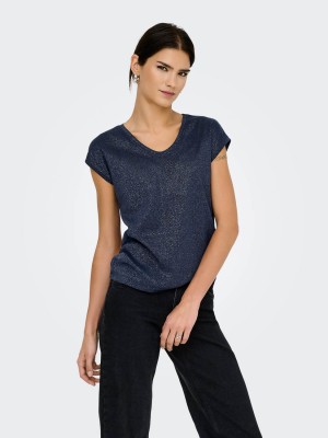 Only ONLSILVERY S/S V NECK LUREX TOP JRS: Night Sky | Freewear ONLSILVERY S/S V NECK LUREX TOP JRS: - www.freewear.nl - Freewear