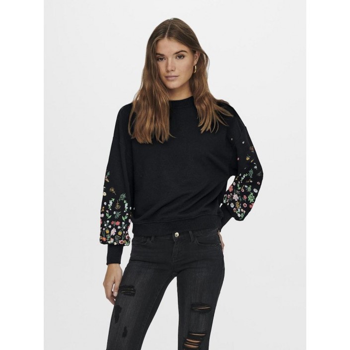 Only ONLBROOKE L/S O-NECK FLOWER SWT NOO: Black/SLEEVE FLOWER | Freewear ONLBROOKE L/S O-NECK FLOWER SWT NOO: - www.freewear.nl - Freewear