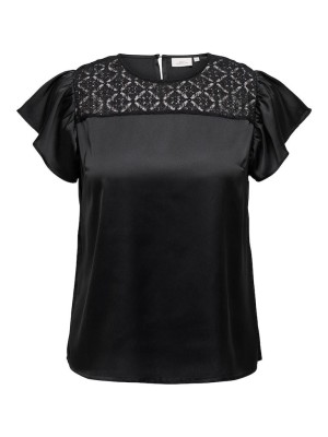 Carmakoma CARHANNABELL SS TOP WVN BF Black | Freewear CARHANNABELL SS TOP WVN BF - www.freewear.nl - Freewear