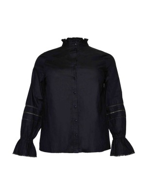 Carmakoma CARLENA L/S FRILL SHIRT WVN Black | Freewear CARLENA L/S FRILL SHIRT WVN - www.freewear.nl - Freewear