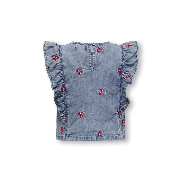 ONLY:KIDS ONLY KMGDANDY FRILL CHERRY TOP DNM Medium Blue Denim/CHERRY EMBROID | Freewear KMGDANDY FRILL CHERRY TOP DNM - www.freewear.nl - Freewear