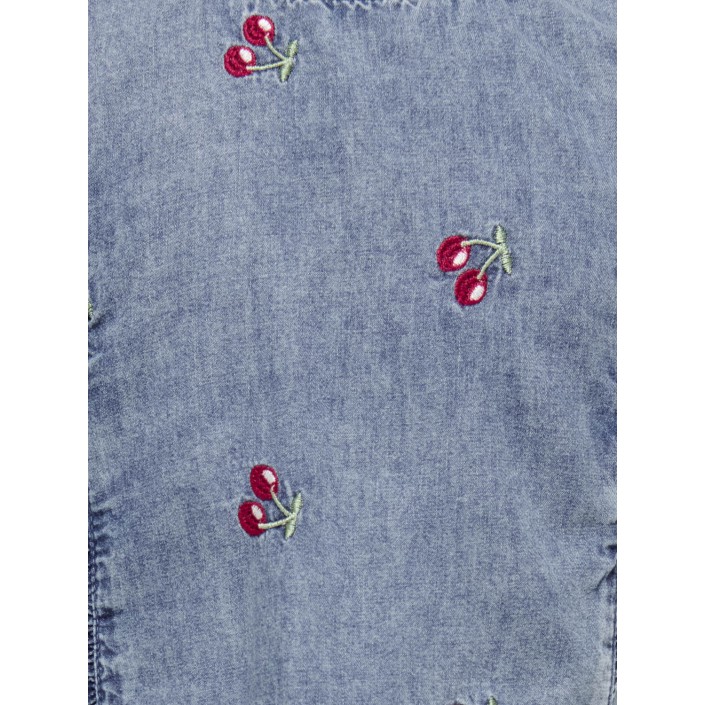 ONLY:KIDS ONLY KMGDANDY FRILL CHERRY TOP DNM Medium Blue Denim/CHERRY EMBROID | Freewear KMGDANDY FRILL CHERRY TOP DNM - www.freewear.nl - Freewear
