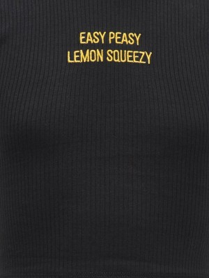 Only KOGLINEA LIFE TEXT S/L SHORT TOP CS: Black/Easy Peasy Lemon Squezzie | Freewear KOGLINEA LIFE TEXT S/L SHORT TOP CS: - www.freewear.nl - Freewear