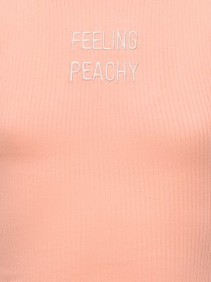 Only KOGLINEA LIFE TEXT S/L SHORT TOP CS: Salmon/Feeling Peachy | Freewear KOGLINEA LIFE TEXT S/L SHORT TOP CS: - www.freewear.nl - Freewear