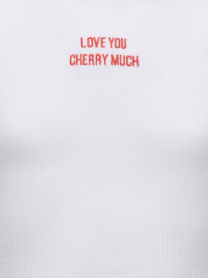 Only KOGLINEA LIFE TEXT S/L SHORT TOP CS: Bright White/Love You Cherry Muc | Freewear KOGLINEA LIFE TEXT S/L SHORT TOP CS: - www.freewear.nl - Freewear