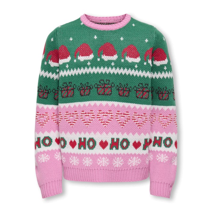 Only KOGHOHO XMAS LS PULLOVER KNT Fuchsia Pink/W. Green Jacket/CD/ | Freewear KOGHOHO XMAS LS PULLOVER KNT - www.freewear.nl - Freewear