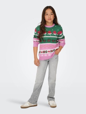 Only KOGHOHO XMAS LS PULLOVER KNT Fuchsia Pink/W. Green Jacket/CD/ | Freewear KOGHOHO XMAS LS PULLOVER KNT - www.freewear.nl - Freewear