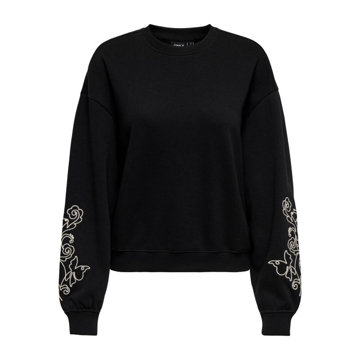 Only ONLBROOKLYN L/S EMBROIDERY BOX SWT Black/Boho flowers (birch) | Freewear ONLBROOKLYN L/S EMBROIDERY BOX SWT - www.freewear.nl - Freewear