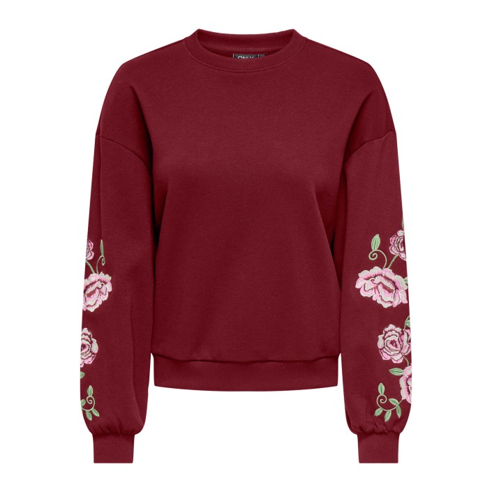 Only ONLBROOKLYN L/S EMBROIDERY BOX SWT Cabernet/Boho flowers (carbernet | Freewear ONLBROOKLYN L/S EMBROIDERY BOX SWT - www.freewear.nl - Freewear
